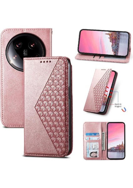 Xiaomi 14 Için Flip Case Ultra El Kayışı Eşkenar Dörtgen Şekli Standı Günlük Kullanım (Yurt Dışından)