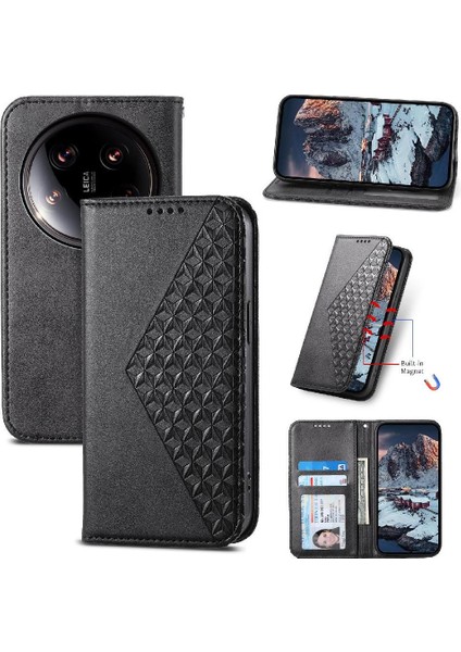 Xiaomi 14 Için Flip Case Ultra El Kayışı Eşkenar Dörtgen Şekli Standı Günlük Kullanım (Yurt Dışından)