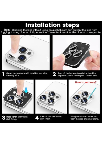 Apple iPhone 15 Pro Max / 15 Pro Uyumlu Safir Kamera Lens Koruyucu Takma Aparatlı Kolay Kurulum fiyatları