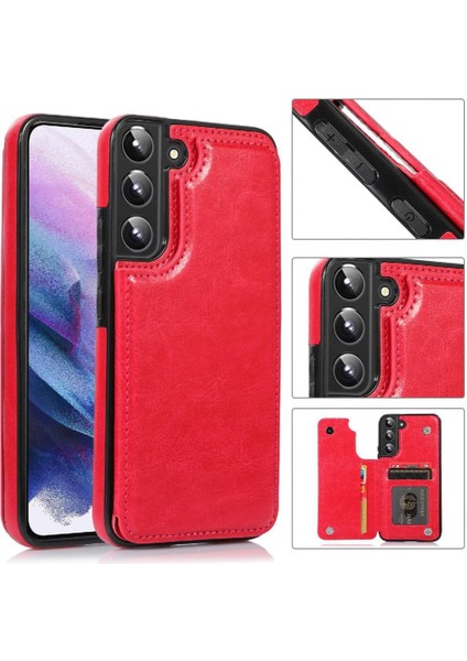 Kart ile Samsung Galaxy S22 Artı Çift Manyetik Toka Için Cüzdan Kılıf (Yurt Dışından)
