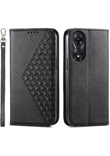 Oppo A78 4g Eşkenar Dörtgen Şekli Günlük Kullanım Için Flip Case El Kayışı Standı Cüzdan (Yurt Dışından)