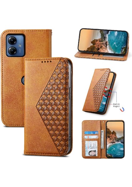 Motorola Moto G24 Için Flip CASE/G04 Cüzdan Standı Eşkenar Dörtgen Şekli El Kayışı (Yurt Dışından)