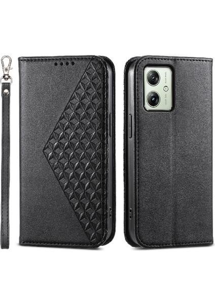 Motorola Moto G54 Günlük Kullanım Için Flip Case El Kayışı Eşkenar Dörtgen Şekli Cüzdan (Yurt Dışından)