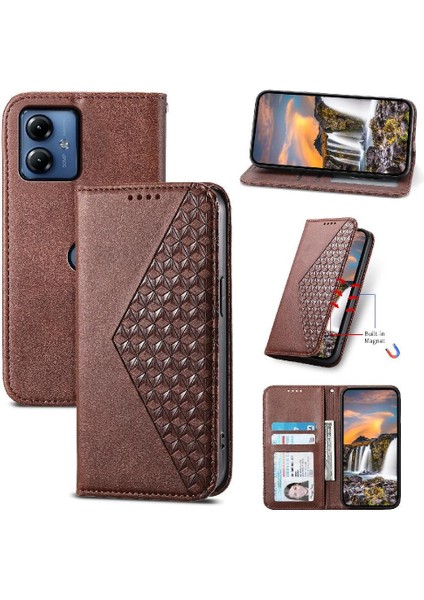 Motorola Moto G24 Için Flip CASE/G04 Cüzdan Standı Eşkenar Dörtgen Şekli El Kayışı (Yurt Dışından)