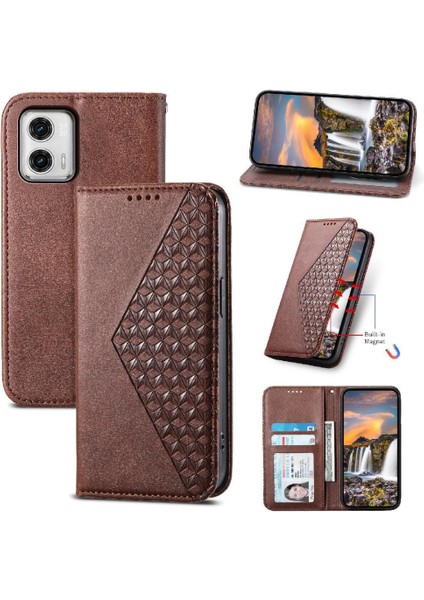Motorola Moto G73 Günlük Kullanım Için Flip Case El Kayışı Cüzdan Standı Eşkenar Dörtgen (Yurt Dışından)