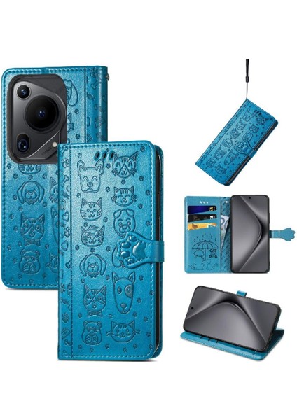 Huawei Pura 70 Ultra Darbeye Kısa Kayış Karikatür Hayvanlar Için Flip Case (Yurt Dışından)