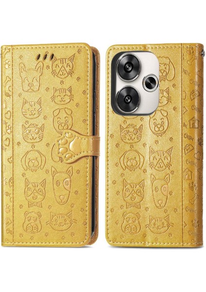 Xiaomi Poco F6 Darbeye Karikatür Hayvanlar Için Flip Case Kapak Kısa (Yurt Dışından)