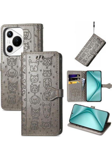 Huawei Pura 70 Pro Için Flip Case Kısa Kayış Karikatür Hayvanlar Darbeye (Yurt Dışından)
