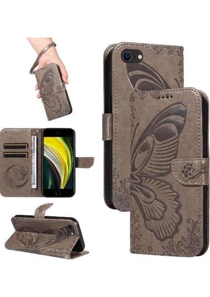 IPhone Se 2020 Için Flip Case/se 2022 Kredi Kartı Yuvası ile Kabartmalı Yüksek (Yurt Dışından)