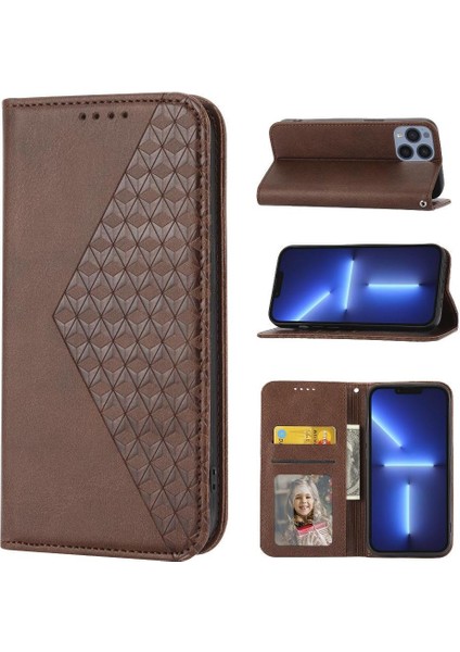 IPhone 12 Cüzdan Günlük Kullanım Için Flip Case El Kayışı Standı Eşkenar Dörtgen Şekli (Yurt Dışından)