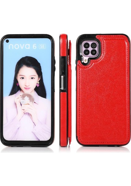 Kart Tutucu Kart Yuvaları Kickstand Pu ile Huawei P40 Lite Için Cüzdan Kılıf (Yurt Dışından) indirimleri