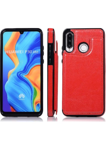 Kart Tutucu Çift Toka ile Huawei P30 Lite Pu Deri Için Cüzdan Kılıf (Yurt Dışından)