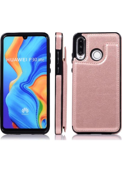 Kart Tutucu Çift Toka ile Huawei P30 Lite Pu Deri Için Cüzdan Kılıf (Yurt Dışından)