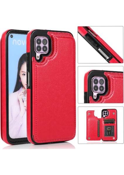 Kart Tutucu Kart Yuvaları Kickstand Pu ile Huawei P40 Lite Için Cüzdan Kılıf (Yurt Dışından)
