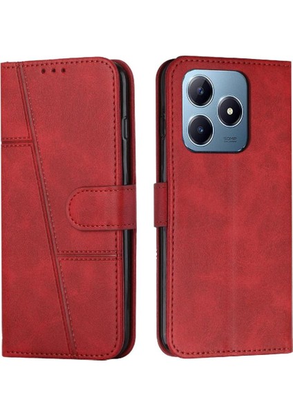 Realme C61 Yan Toka Tam Koruma Kartı Ekleme Pu Için Flip Case (Yurt Dışından)