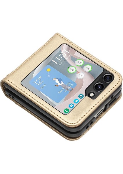 Samsung Galaxy Z Flip6 Manyetik Kapatma Bilek Kayışı Pu Kart Için Flip Case (Yurt Dışından)