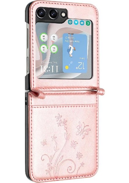 Samsung Galaxy Z Flip6 Manyetik Kapatma Bilek Kayışı Pu Kart Için Flip Case (Yurt Dışından)