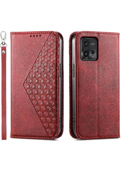 Motorola Moto G72 Standı Cüzdan Günlük Kullanım Eşkenar Dörtgen Şekli El Için Flip Case (Yurt Dışından)