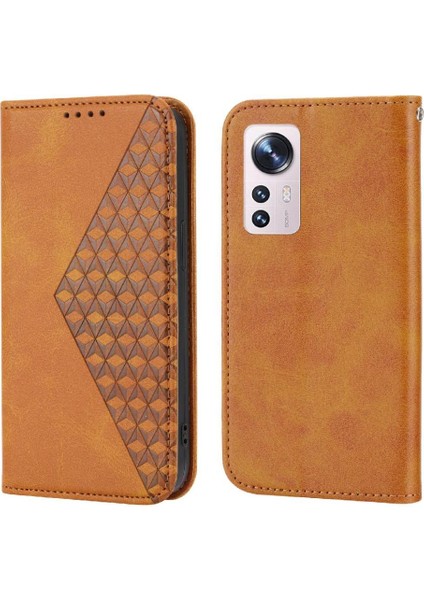 Xiaomi 12 Için Flip Case El Kayışı Günlük Kullanım Eşkenar Dörtgen Şekli Cüzdan Standı (Yurt Dışından)