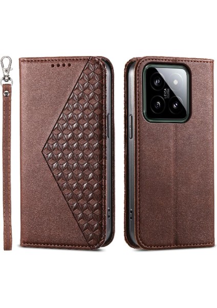 Xiaomi 14 Günlük Kullanım Için Flip Case Eşkenar Dörtgen Şekli El Kayışı Standı Cüzdan (Yurt Dışından)