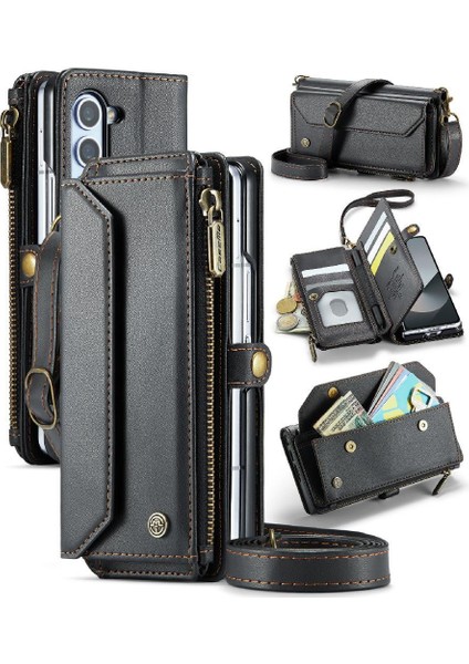Samsung Galaxy Z Için Crossbody Durumda Kat 6 5g Kılıf Cüzdan Rfıd Engelleme (Yurt Dışından)
