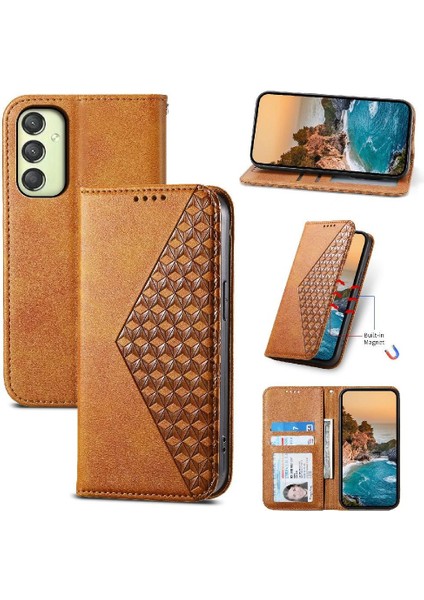 Samsung Galaxy A25 Cüzdan Standı Için Flip Case El Kayışı Eşkenar Dörtgen Şekli Kullanımı (Yurt Dışından)