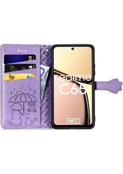 Realme C65 Için Flip Case Kısa Kayış Kapak Kapak Karikatür Hayvanlar Deri (Yurt Dışından)