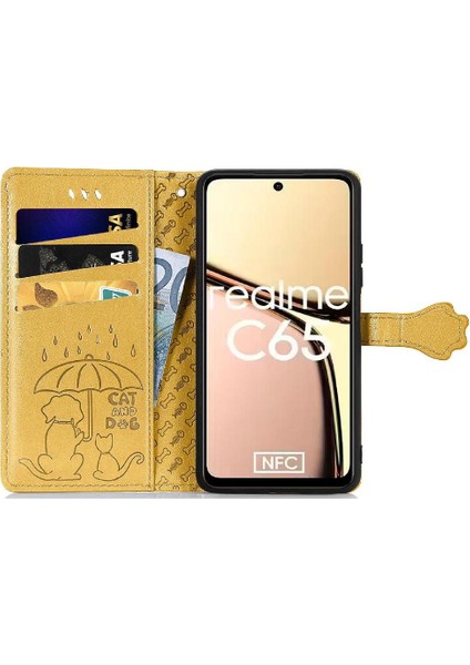 Realme C65 Için Flip Case Kısa Kayış Kapak Kapak Karikatür Hayvanlar Deri (Yurt Dışından)