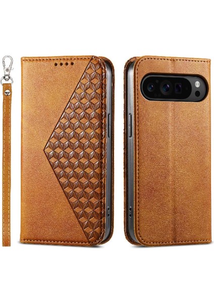 Google Piksel 9 Pro Günlük Kullanım Için Flip Case Standı Cüzdan El Kayışı Eşkenar Dörtgen (Yurt Dışından)