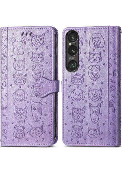 Sony Xperia 1 Vı Karikatür Hayvanlar Için Flip Case Deri Kılıf Kapak Çevirin (Yurt Dışından)