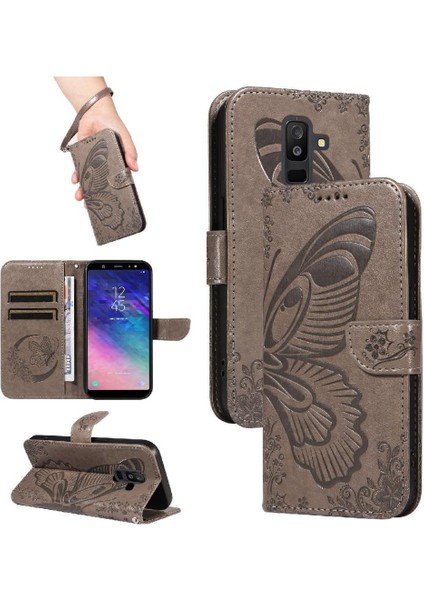 Mays Shop Samsung Galaxy A6 Artı Kredi Kartı Yuvası Kabartmalı Yüksek Flip Case (Yurt Dışından)