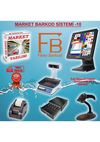 Market Barkod Sistemi-10 Full Sistem / Fiber Barkod