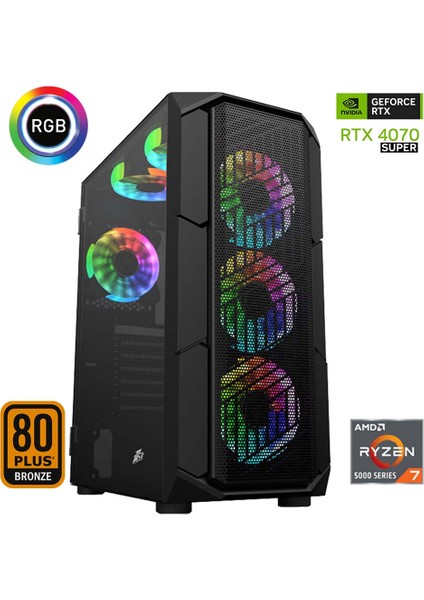 XSR639 Ryzen 7 5700X 32GB Ram 512GB M.2 Nvme SSD 12GB RTX4070 Super Ekran Kartı Oyun Bilgisayarı