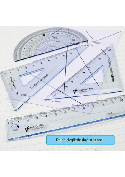 Dört Adet 15 cm Şeffaf Iletki Üçgen Cetvel Eğrisi Cetvel Düz Kenarlı Kırtasiye Cetvel Seti (Yurt Dışından)