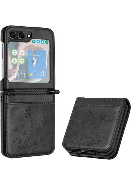 Samsung Galaxy Z Flip6 Manyetik Kapatma Bilek Kayışı Pu Kart Için Flip Case (Yurt Dışından)