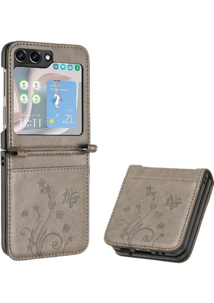 Samsung Galaxy Z Flip6 Manyetik Kapatma Bilek Kayışı Pu Kart Için Flip Case (Yurt Dışından)