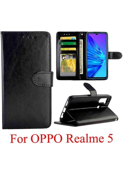 Realme 5 Darbeye Dayanıklı Manyetik Kapatma Kart Tutucu Pu Deri Için Flip Case (Yurt Dışından)