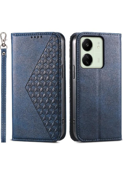 Xiaomi Redmi 13C Için Flip Case Eşkenar Dörtgen Şekli Cüzdan El Kayışı Günlük Standı (Yurt Dışından)
