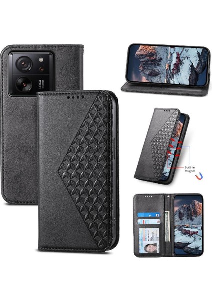 Xiaomi 13T El Kayışı Eşkenar Dörtgen Şekli Günlük Kullanım Standı Cüzdan Için Flip Case (Yurt Dışından)