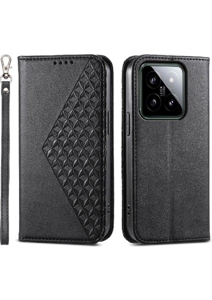 Xiaomi 14 Günlük Kullanım Için Flip Case Eşkenar Dörtgen Şekli El Kayışı Standı Cüzdan (Yurt Dışından)