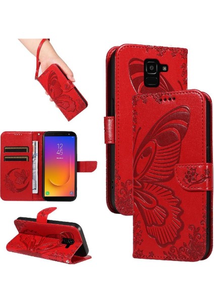 Samsung Galaxy J6 2018 Için Flip Case Ayrılabilir El Kayışı Kabartmalı Yüksek (Yurt Dışından)