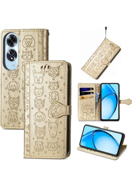 Oppo A60 4g Flip Kapak Için Flip Case Kısa Kayış Deri Kılıf Karikatür (Yurt Dışından)