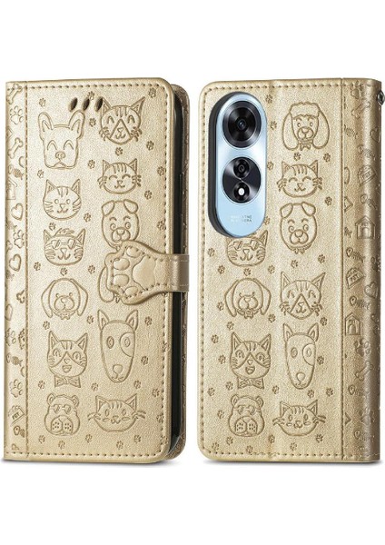 Oppo A60 4g Flip Kapak Için Flip Case Kısa Kayış Deri Kılıf Karikatür (Yurt Dışından)