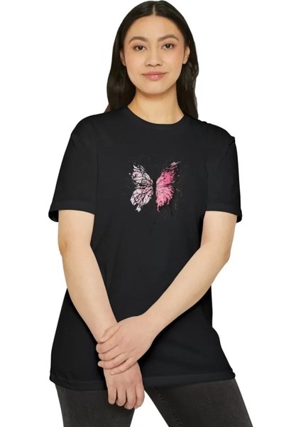 Roses Boutique Unisex Bisiklet Yaka Baskılı T-Shirt - Siyah