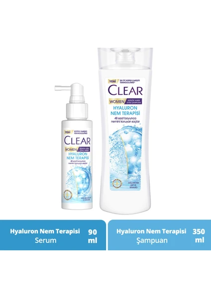 Women Şampuan Hyaluron Nem Terapisi 350 ml + Clear Women Serum Hyaluron Nem Terapisi 90 ml