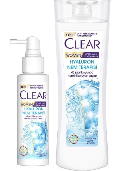 Women Şampuan Hyaluron Nem Terapisi 350 ml + Clear Women Serum Hyaluron Nem Terapisi 90 ml