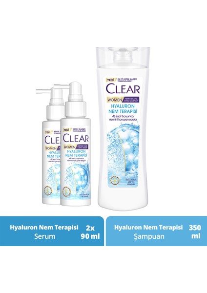 Women Şampuan Hyaluron Nem Terapisi 350 ml + Clear Women Serum Hyaluron Nem Terapisi 90 ml X2