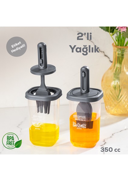 0520 2'li Silikon Fırçalı Yağlık - Yağdanlık Erzak Saklama Kabı Sosluk 350 cc fiyatları