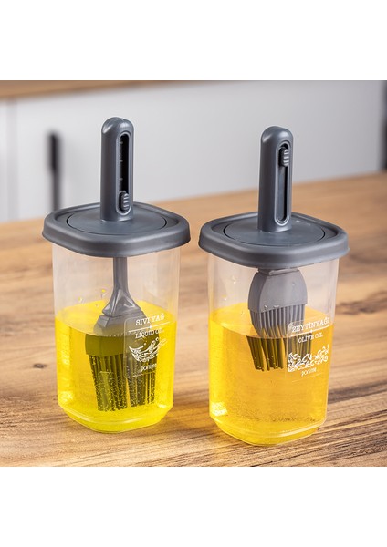 0520 2'li Silikon Fırçalı Yağlık - Yağdanlık Erzak Saklama Kabı Sosluk 350 cc modelleri