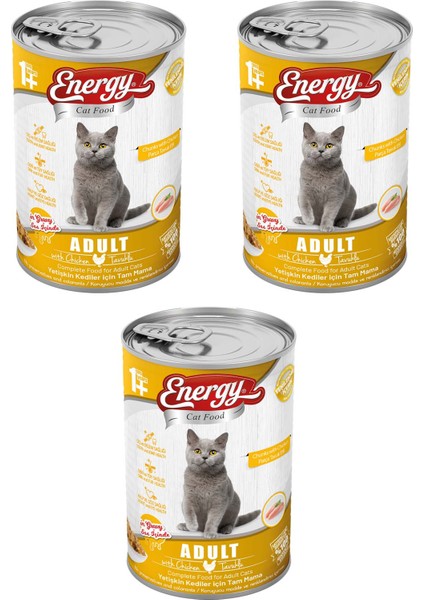 Tavuklu Yetişkin Yaş Konserve Kedi Maması 400 gr 3 Adet